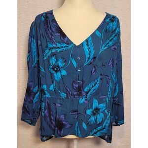 Sofia Jeans By Sofia Vergara Blouse Size 2XL Top Pullover Floral 3/4 Sleeve 1087